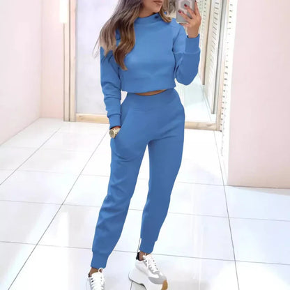 Crew Neck Long Sleeve Cropped Cardigan Sweater Set For Women