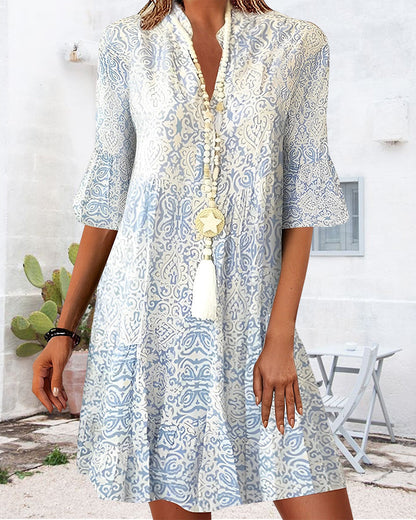 Loose Short Flared Tiered Collared Dress