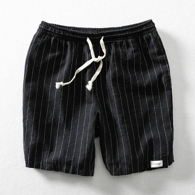 Striped Elasticized Drawstring Gathered Textured Loose Short