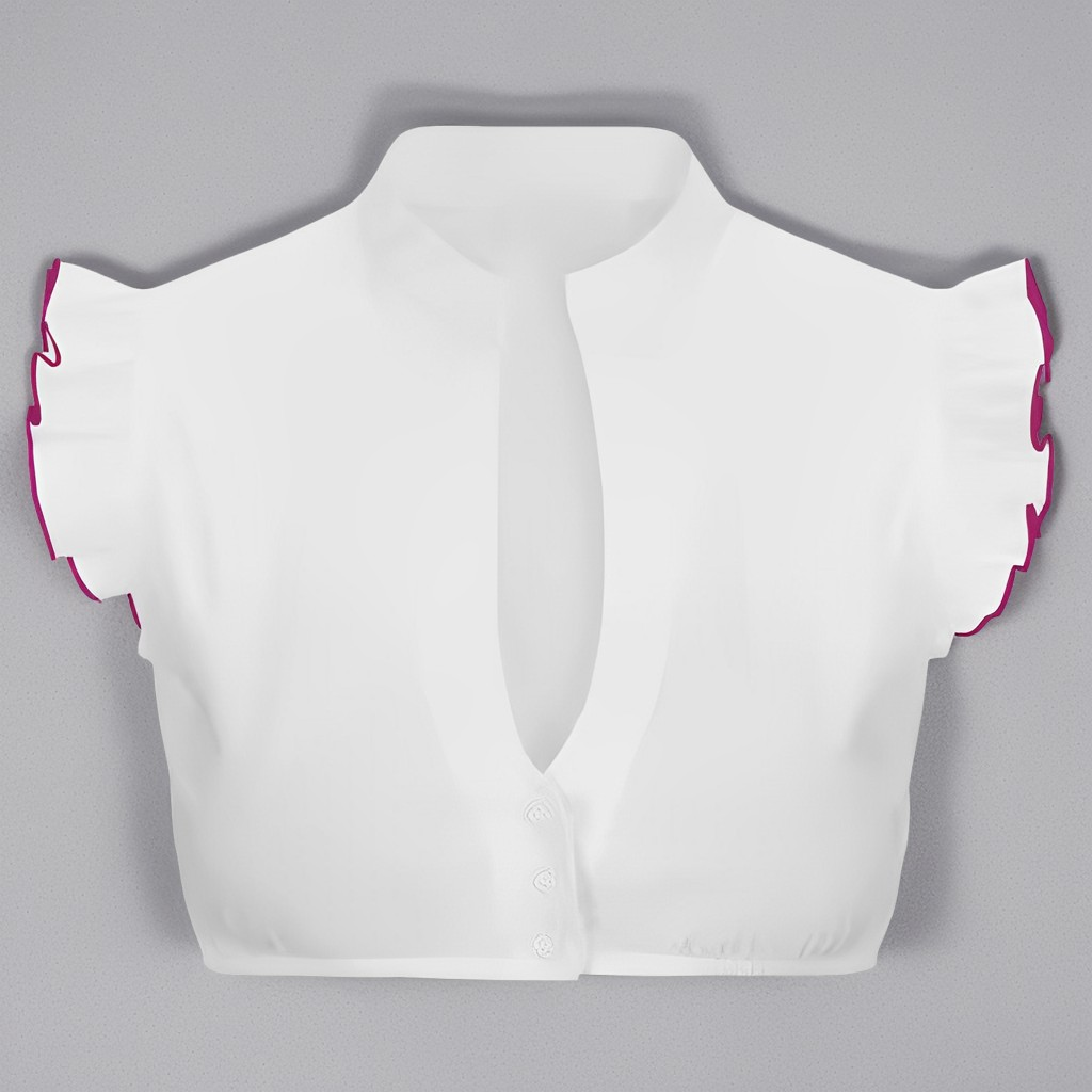 Women's Mandarin Collar Ruffle Cap Sleeve Blouse