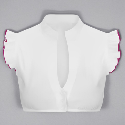 Women's Mandarin Collar Ruffle Cap Sleeve Blouse