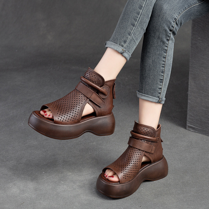 Perforated Open Toe Platform Sandals