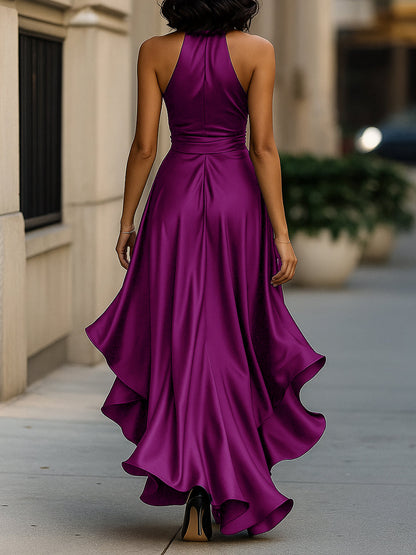 Halter Ruched Ruffled Dress