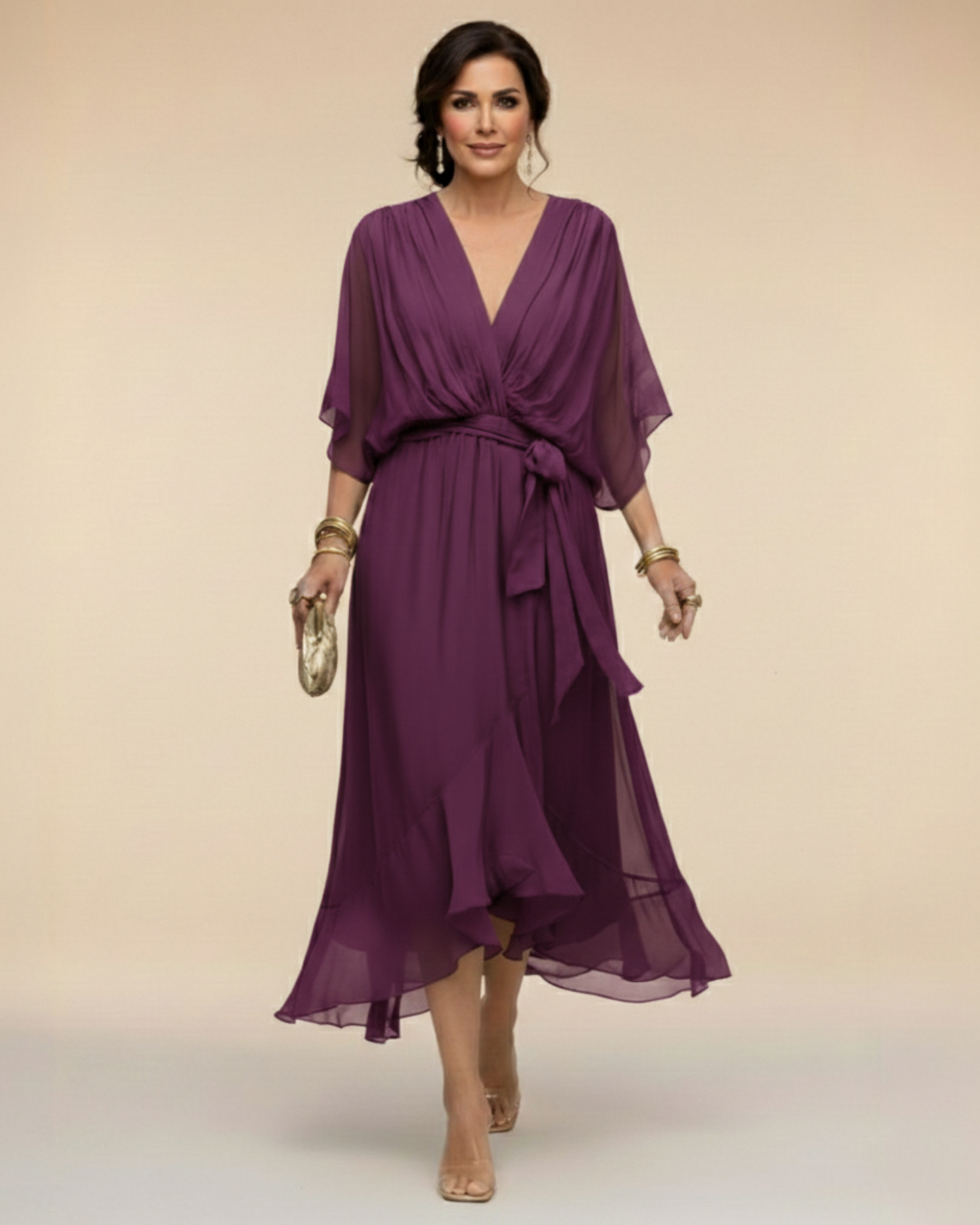 Gathered V-Neck Dress