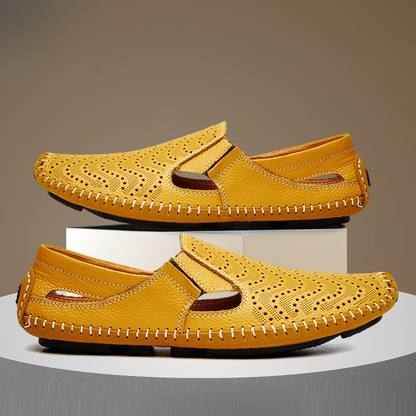 Perforated Stitched Cutout Textured Flat Closed Sandals