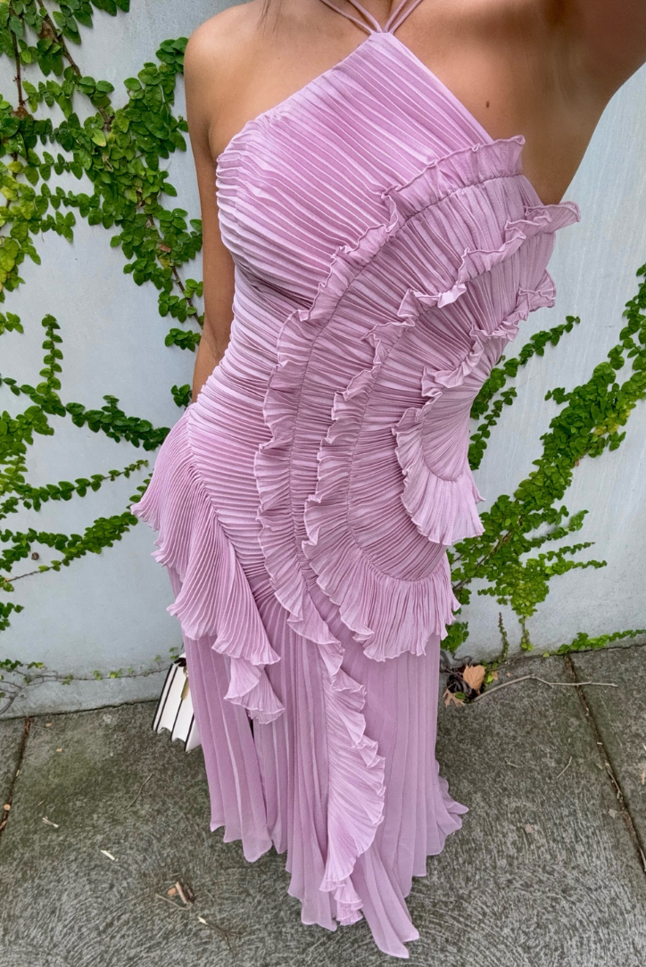 Sleeveless Ruffled Accordion Pleated Maxi Dress