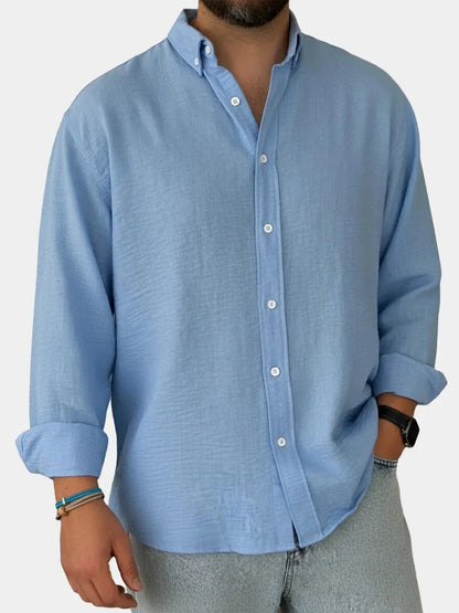Collared Buttoned Cuffed Textured Curved Plain Shirt