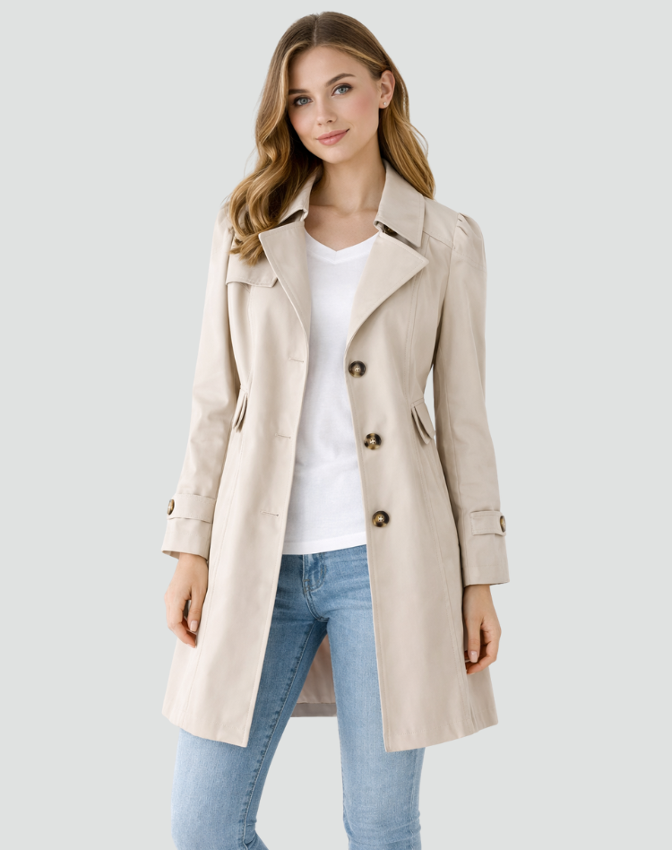 Notched Lapel Belted Mid-Length Trench Coat For Women