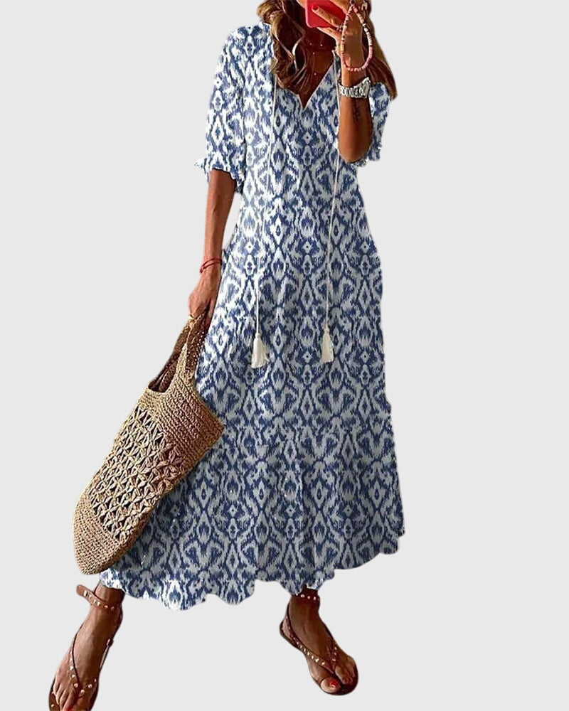 Patterned Short-Sleeve Dress