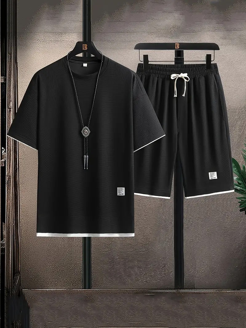 Crew Neck Textured Drawstring Pocketed Set