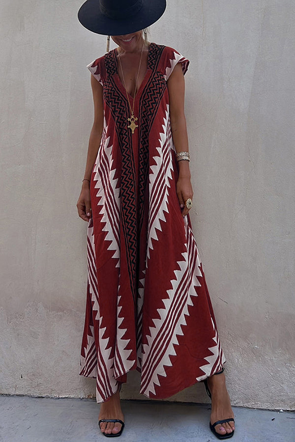 Deep Neckline Flared Hemline A-Line Dress