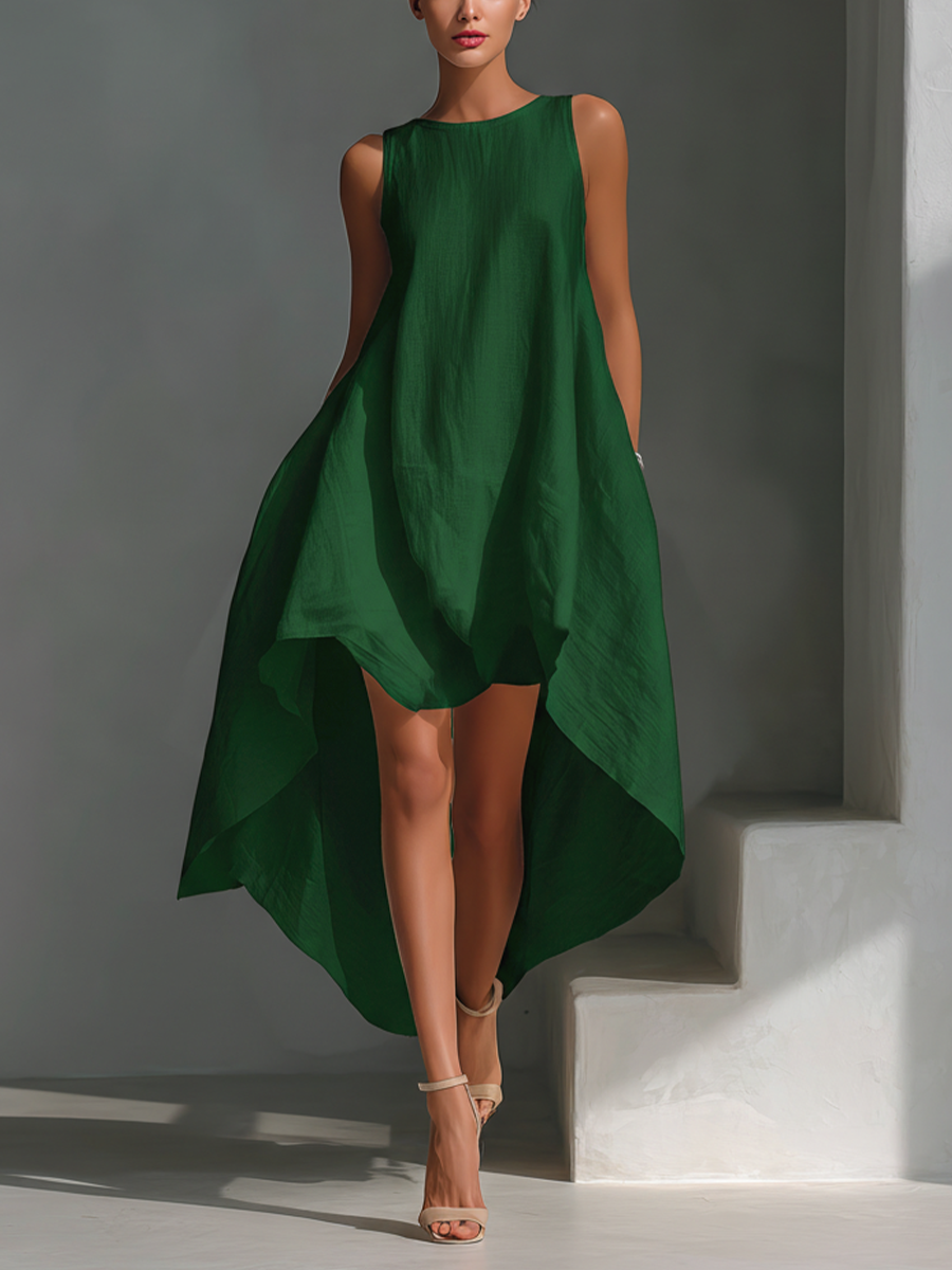 Round Neck Sleeveless Layered Asymmetric Dress