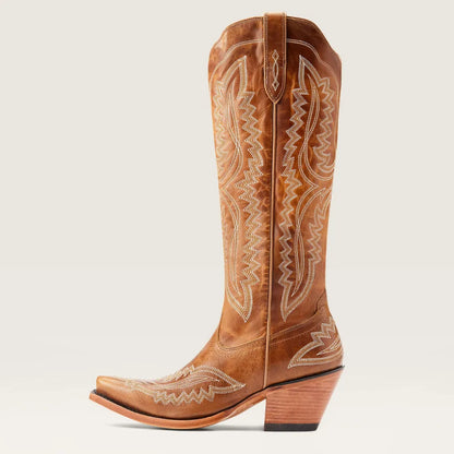 Patterned Zipped Stacked Pointed Tall Boots