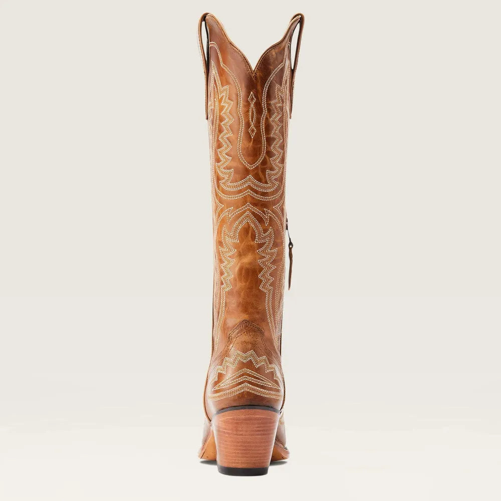 Patterned Zipped Stacked Pointed Tall Boots