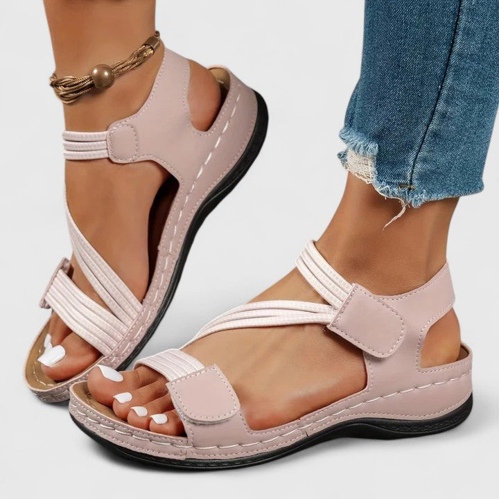 Open Toe Platform Criss Cross Hook Loop Textured Sandals