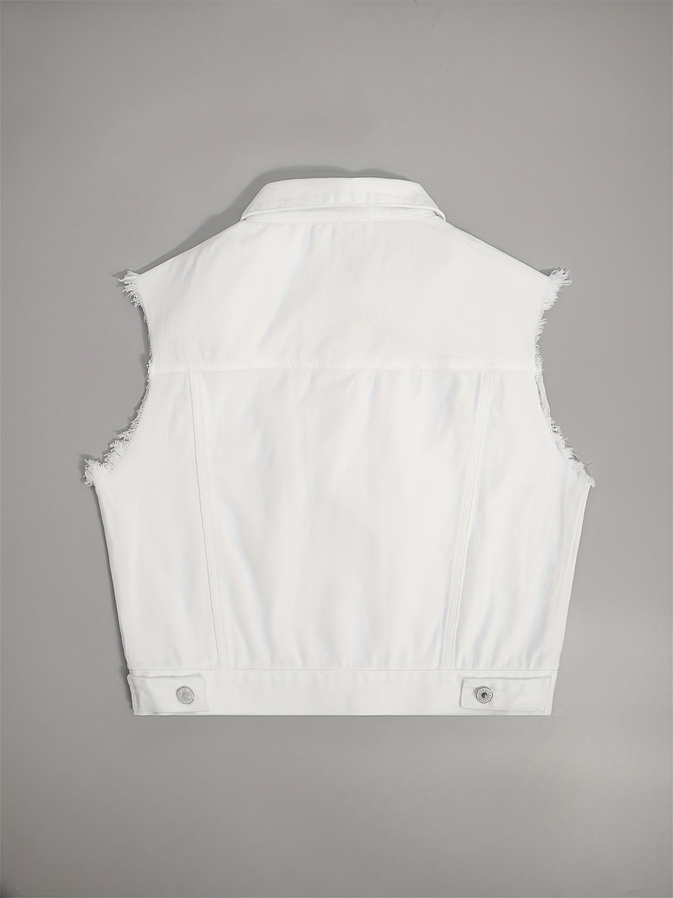 Sleeveless Cropped Buttoned Collared Pocketed Frayed Jacket