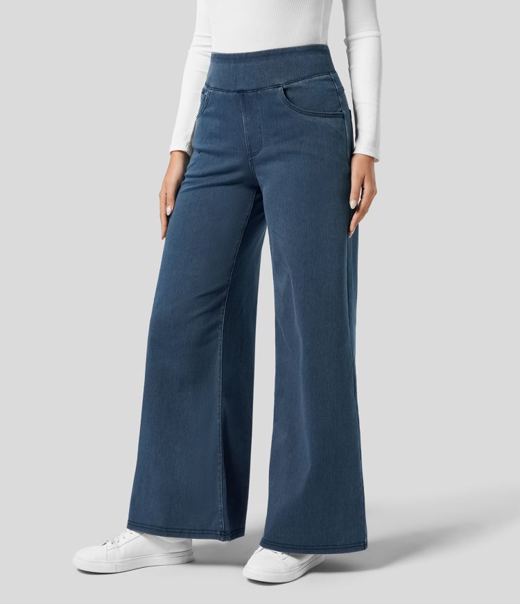 Women's High-Waisted Wide Leg Stretch Trousers