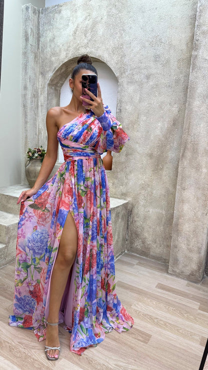 One-Shoulder Floral Dress
