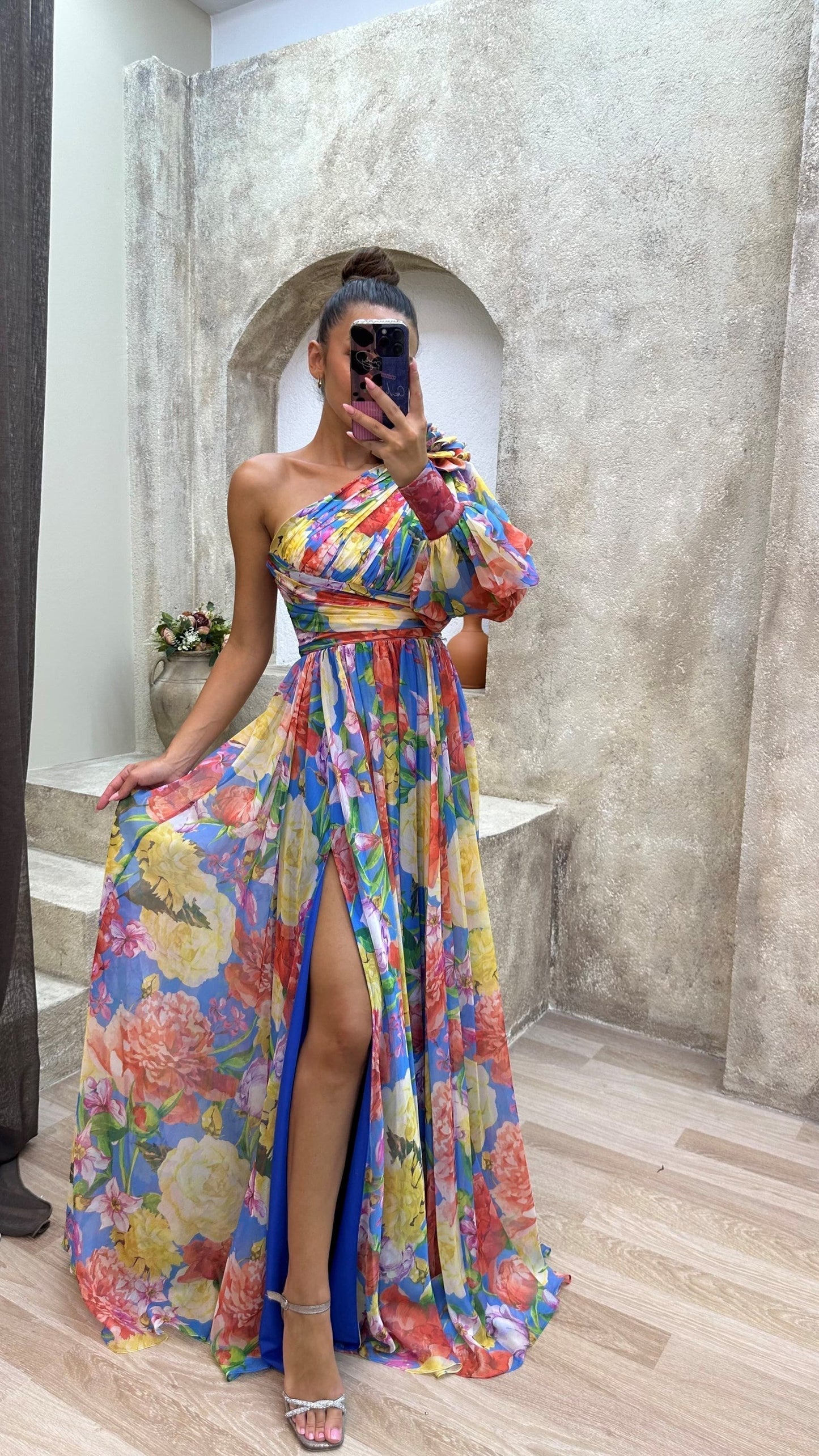 One-Shoulder Floral Dress