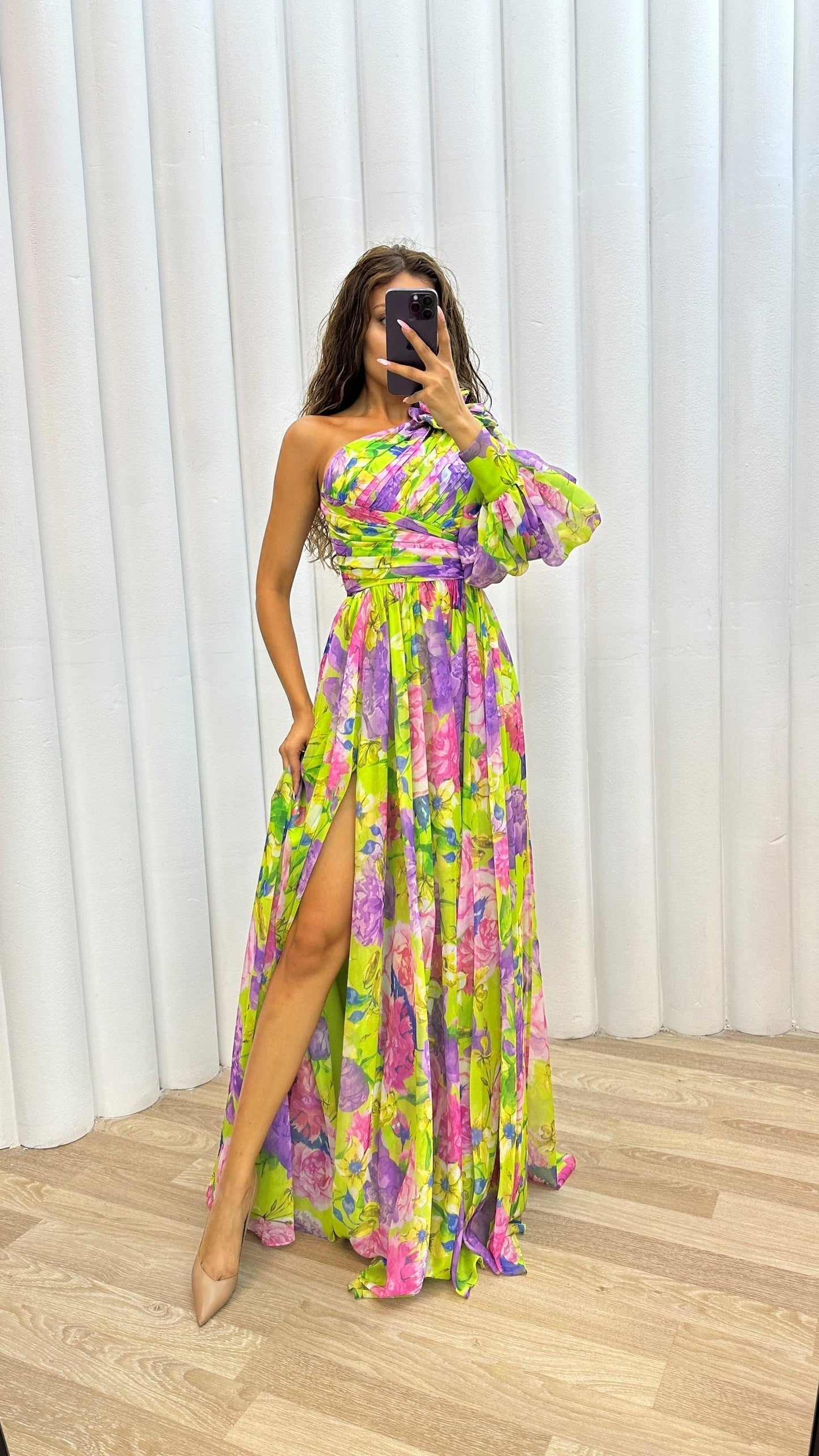 One-Shoulder Floral Dress