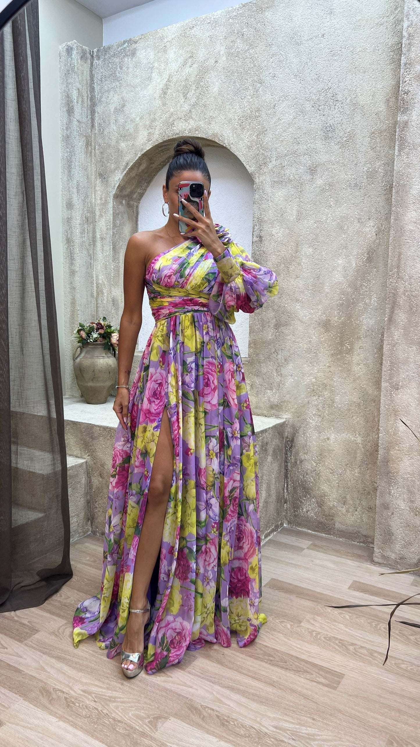 One-Shoulder Floral Dress