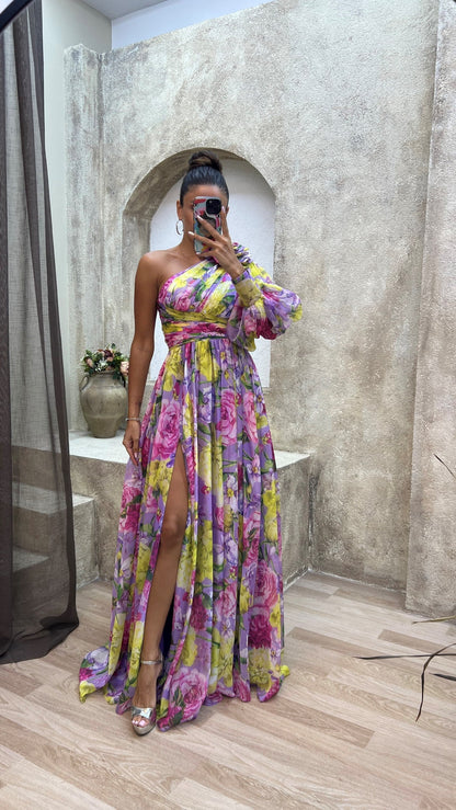 One-Shoulder Floral Dress