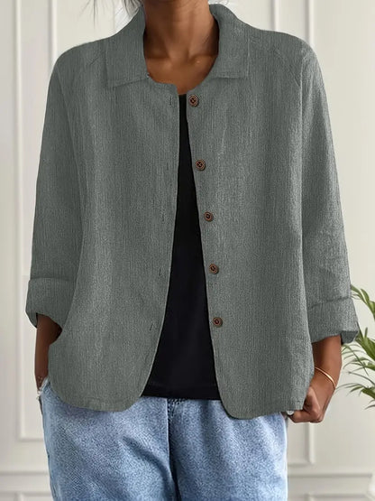 Collared Button Down Three Quarter Sleeve Blouse