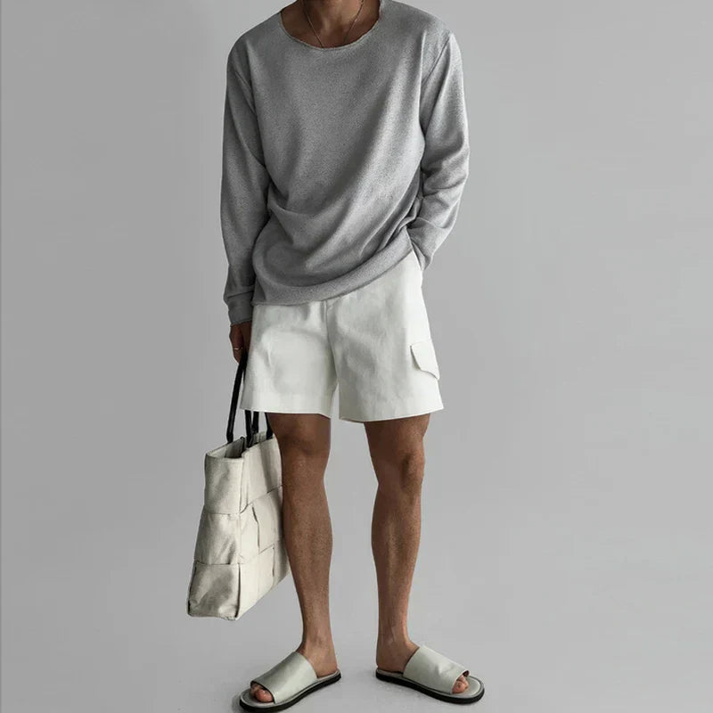 Men's Crew Neck Long Sleeve Loose Fit Knit Shirt