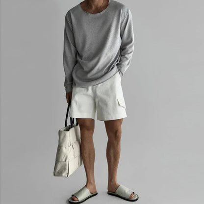 Men's Crew Neck Long Sleeve Loose Fit Knit Shirt