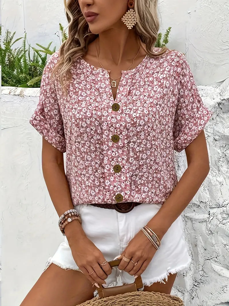 Cuffed Sleeve Floral Printed Blouse