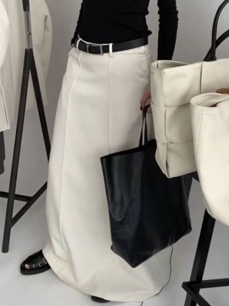 Belted Seam Detail A Line Maxi Skirt