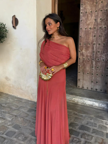 Off Shoulder Ruched Foldover Maxi Dress