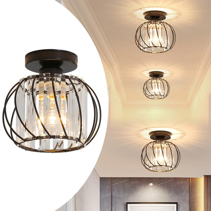 Metal Cage Ceiling Light with Glass Slats