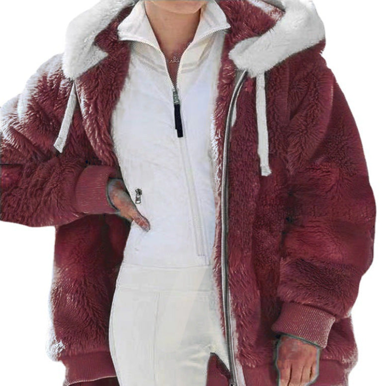 Women's Hooded Full Zip Color Block Winter Jacket