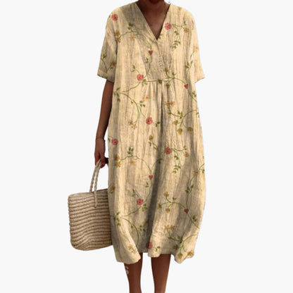 Floral Gathered Loose Oversized Printed Midi Dress