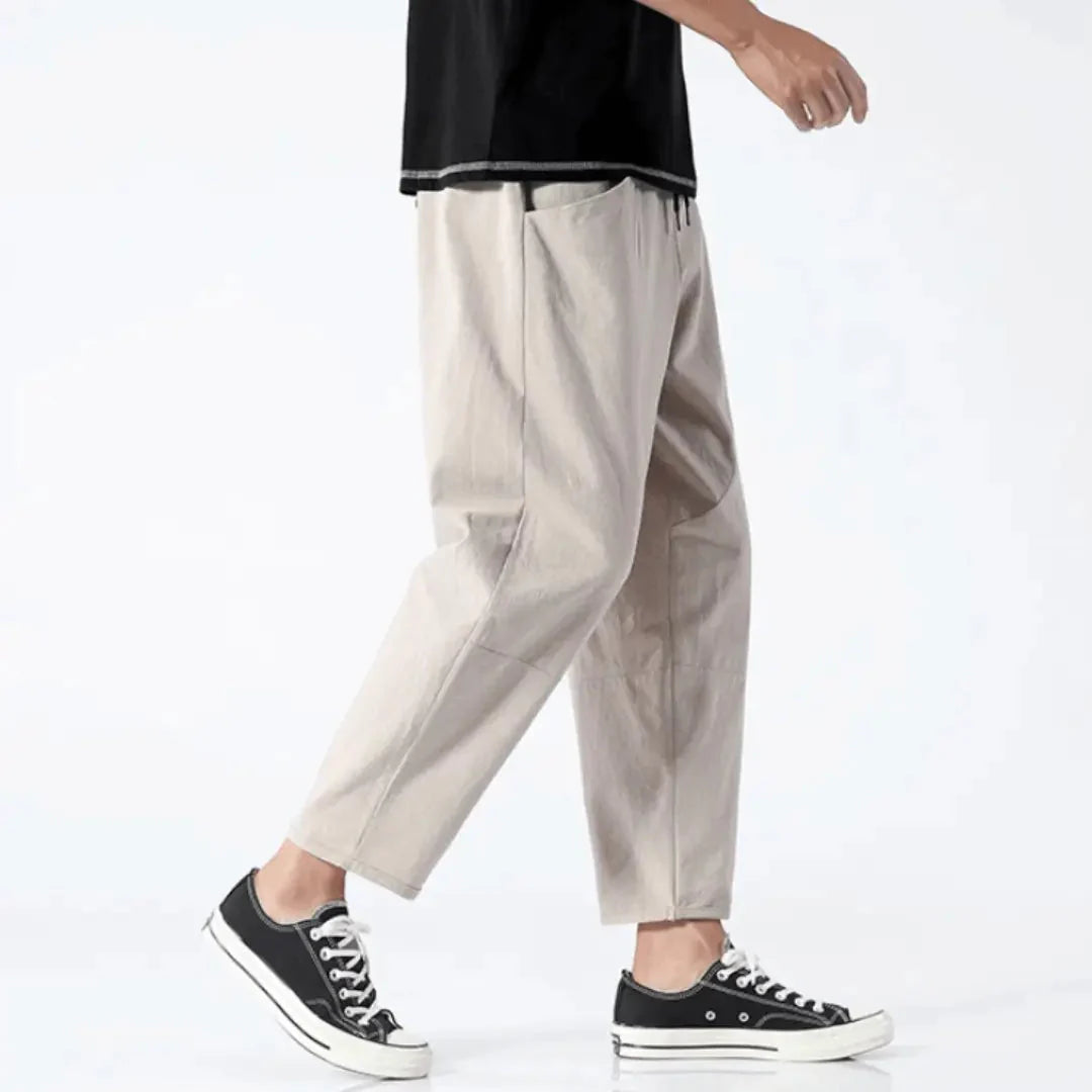 Drawstring Elastic Waist Tapered Cropped Trouser
