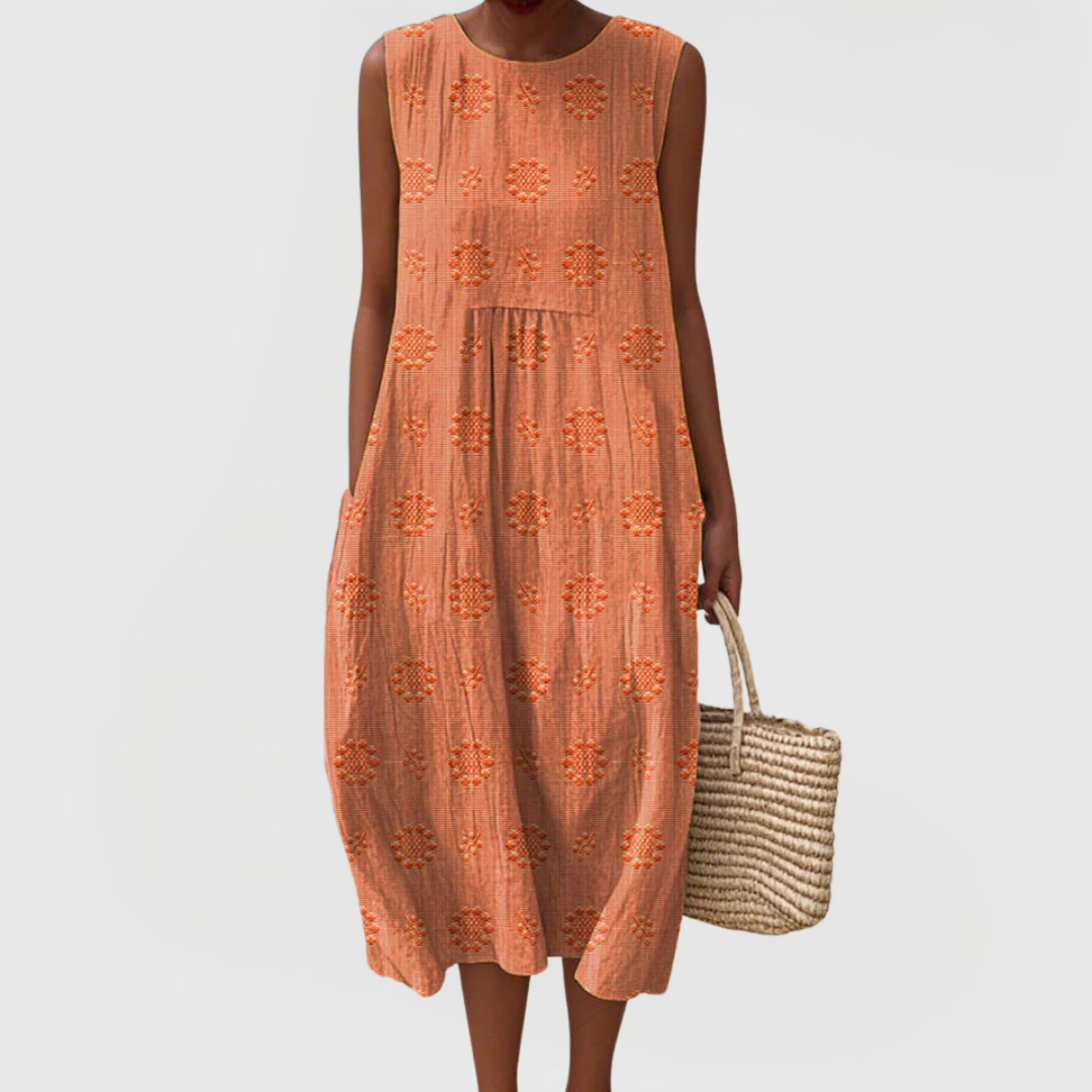 Round Neck Sleeveless Midi Dress