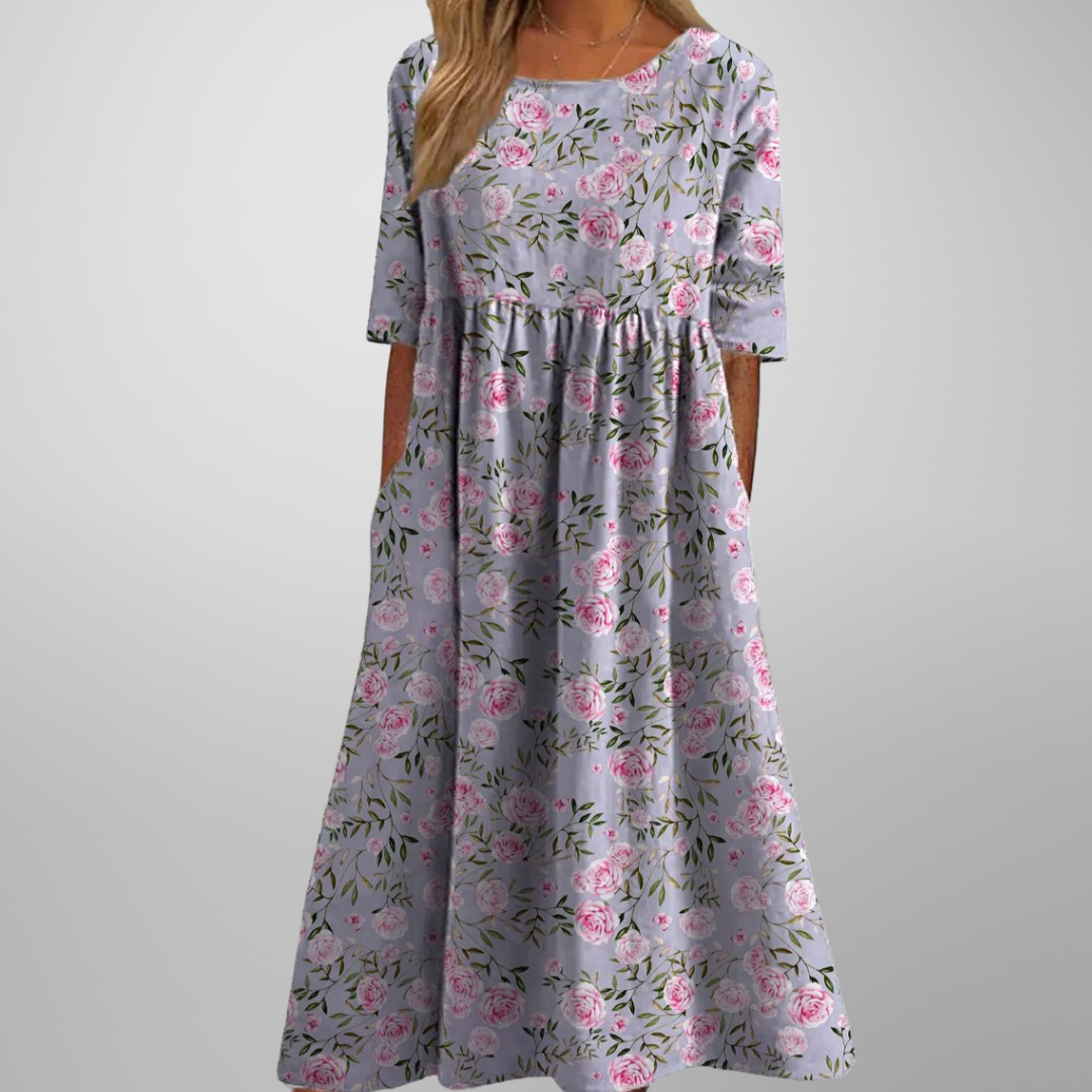 Short Sleeved Round Neck Floral Dress