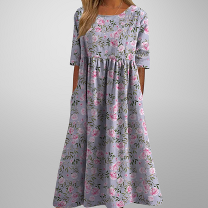 Short Sleeved Round Neck Floral Dress