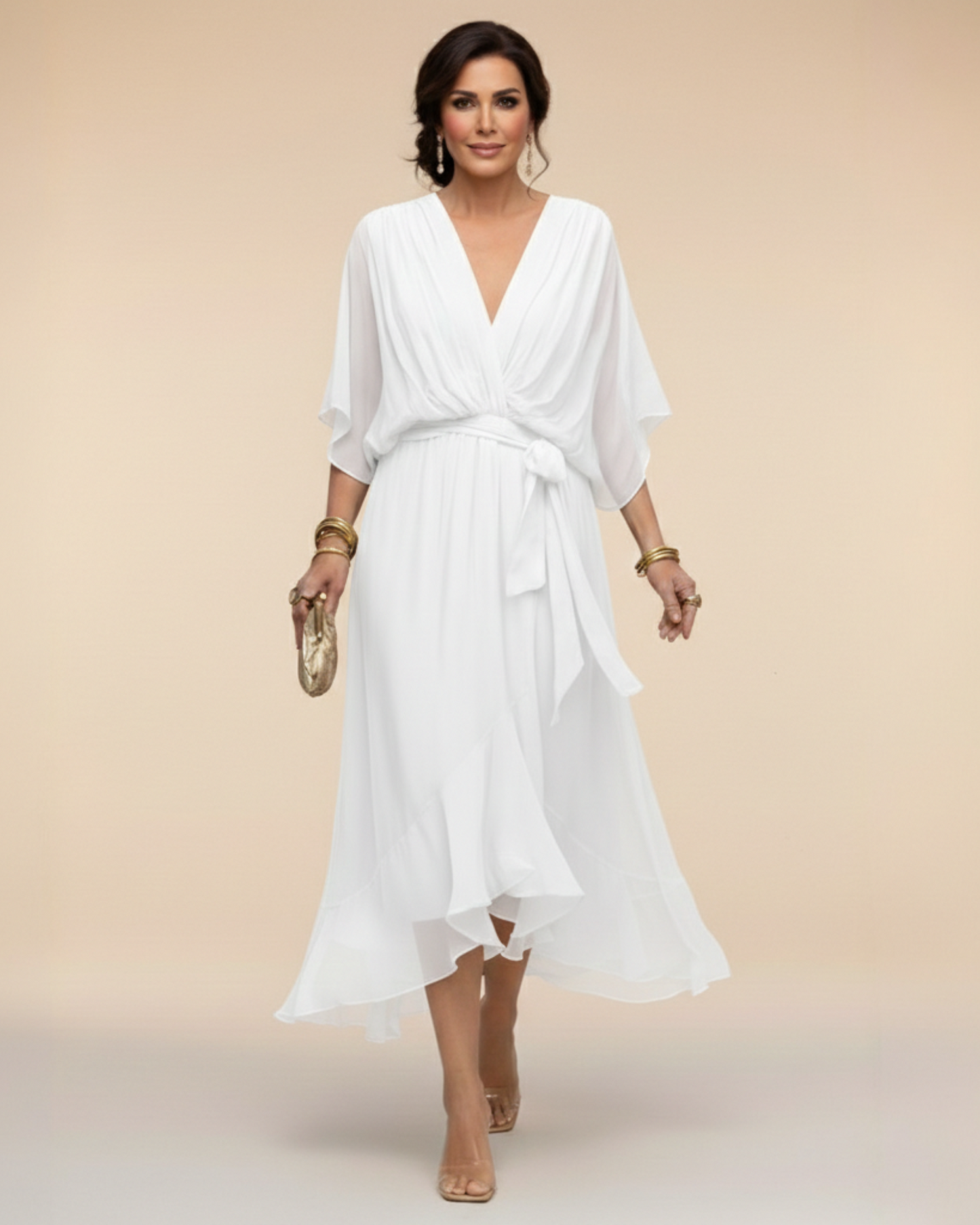 Gathered V-Neck Dress
