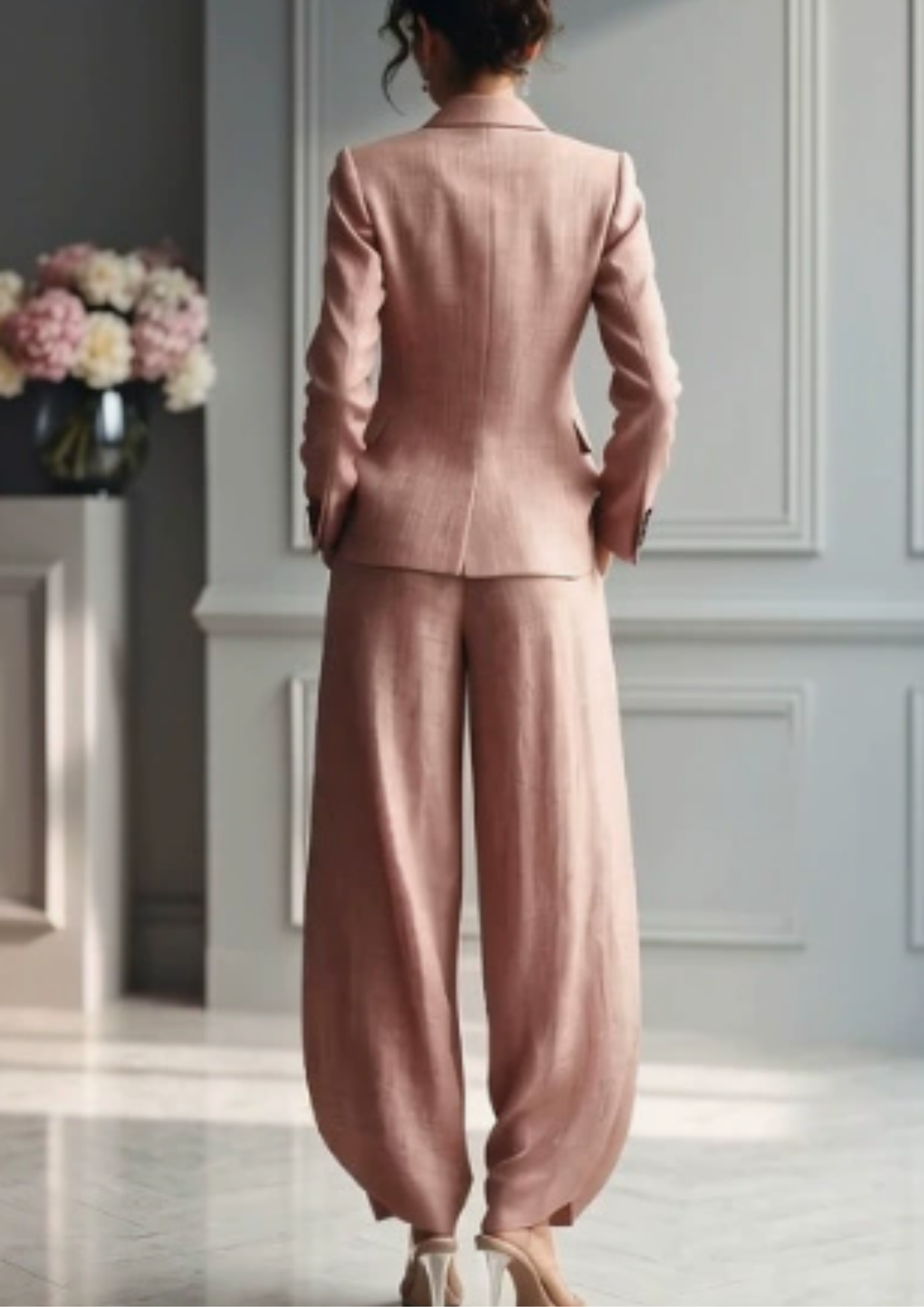 Tailored Collared Fitted Pleated Wide Long Set