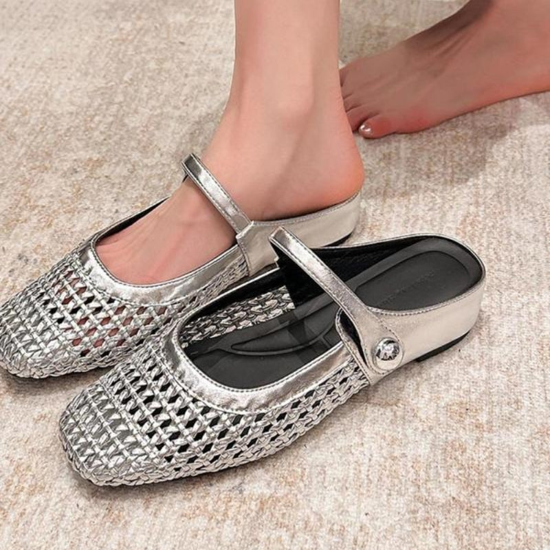 Square Toe Woven Strap Sandals