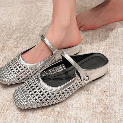 Square Toe Woven Strap Sandals