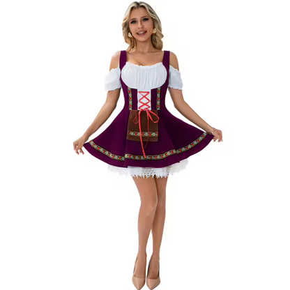 Off-Shoulder Lace-Up Embroidered Mini Dirndl Dress