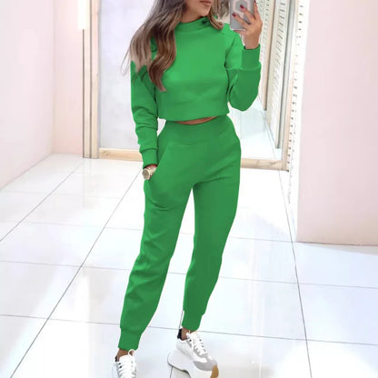 Crew Neck Long Sleeve Cropped Cardigan Sweater Set For Women