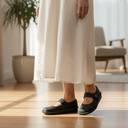 Adjustable Hook And Loop Strap Flat Shoes