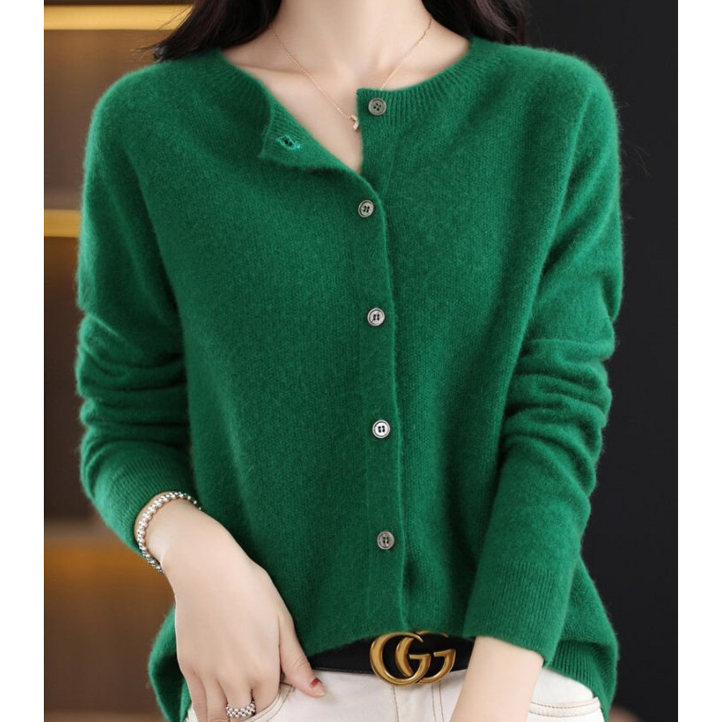 Round Buttoned Ribbed Cuffed Relaxed Cardigan