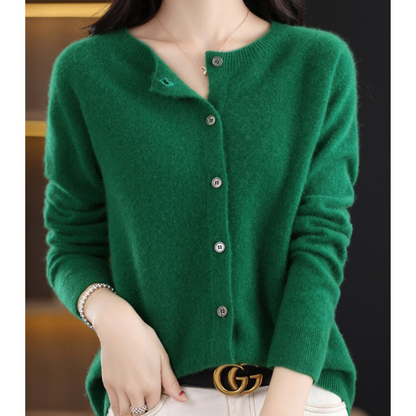 Round Buttoned Ribbed Cuffed Relaxed Cardigan
