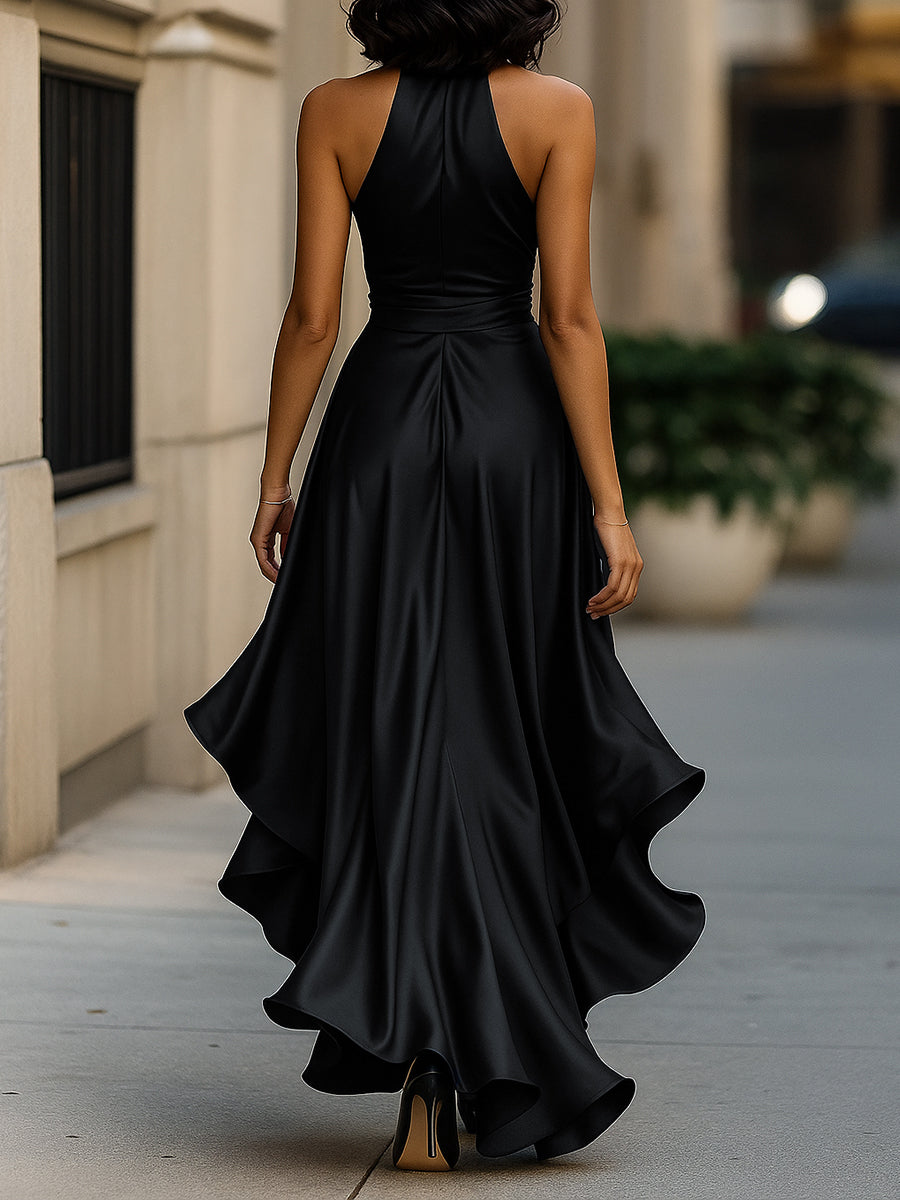 Halter Ruched Ruffled Dress