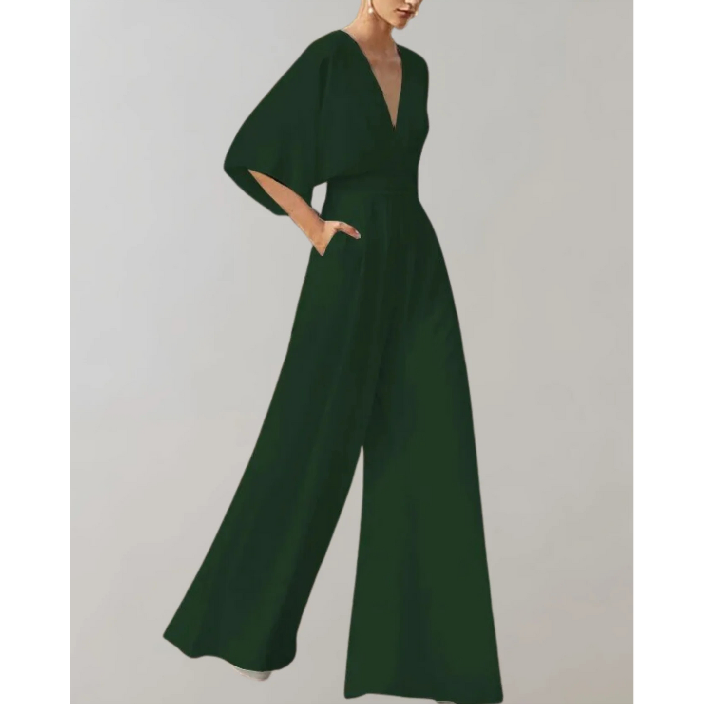 Wide Leg V Neck Flutter Sleeve Jumpsuit